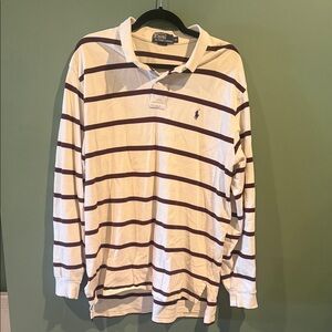 Ralph Lauren White and Brown Striped Polo Shirt